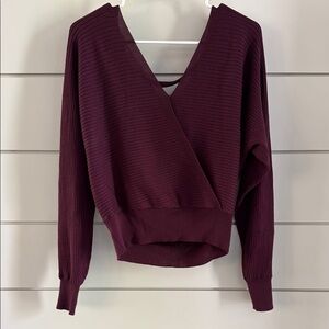 Planet Gold Red V-Neck Sweater with Wrap Design